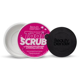 Beautyblender Tool Scrub Charcoal sponge close-up for thorough cleaning