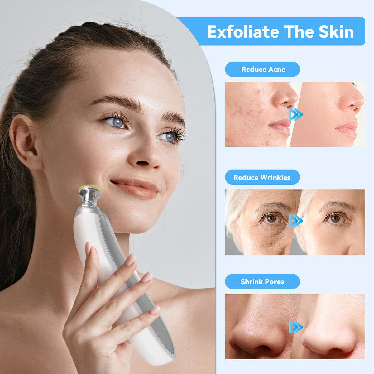 Beautycity suction control knob and LED indicators provide easy skincare customization.