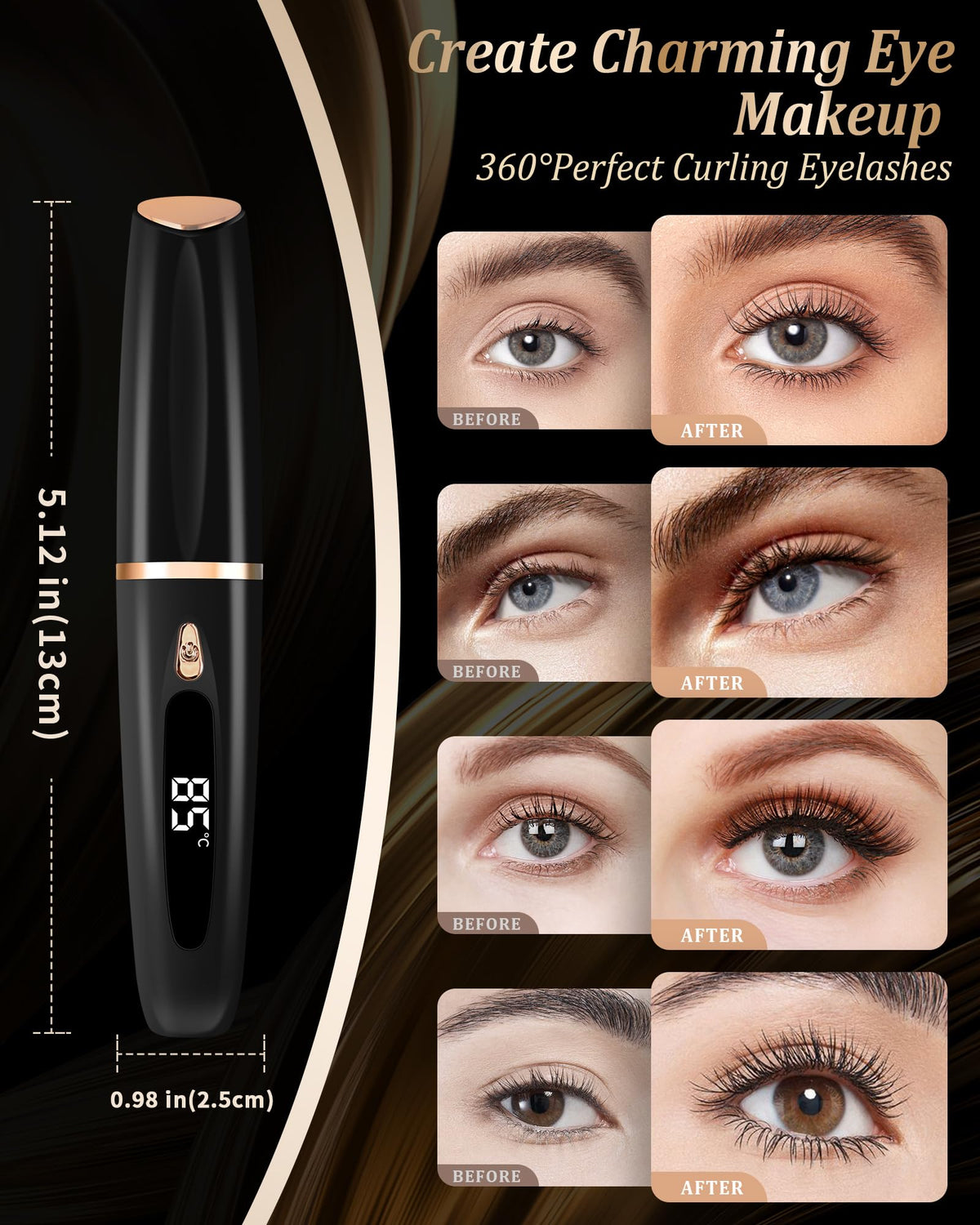 BeautyCurls LED display shows three temperature options for tailored curling.