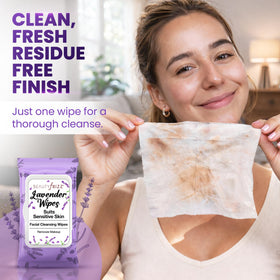 BeautyFrizz Lavender Face Wipes moisturizing formula with active ingredients.