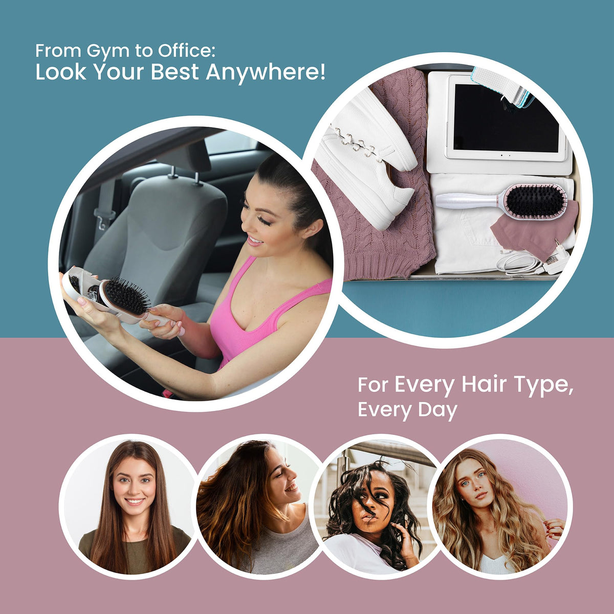 Beauty HAK PAK travel brush bristle configuration for detangling with minimal static.
