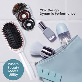 Beauty HAK PAK travel brush rose-gold design adds chic appeal.