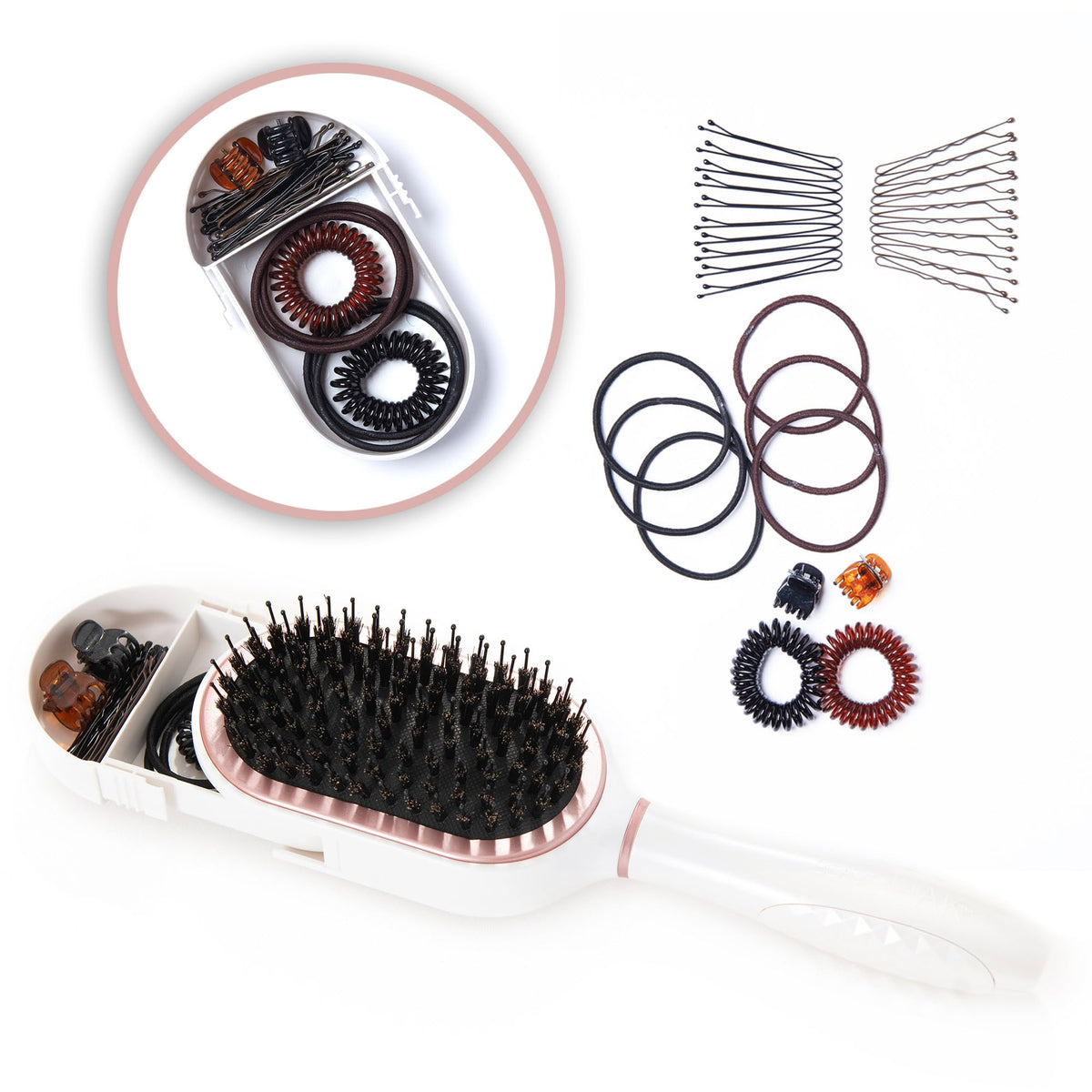 Beauty HAK PAK travel brush with storage slider for on-the-go accessories.