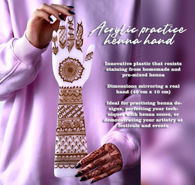 BeautyMehndi acrylic hand provides a life-like 16x6 inch canvas for practicing mehendi designs.
