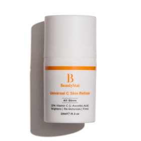 BeautyStat Universal C Skin Refiner bottle close-up showing stable vitamin C formula