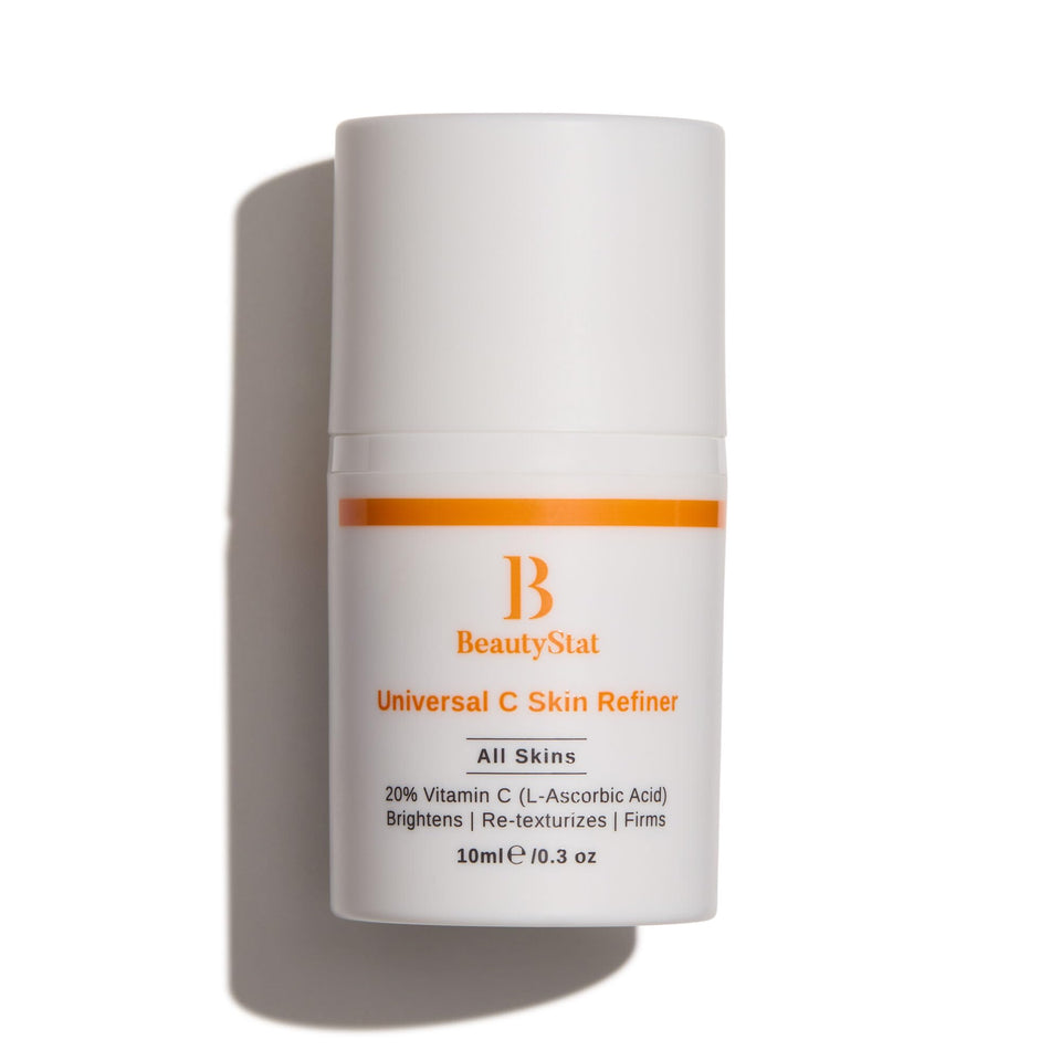 BeautyStat Universal C Skin Refiner bottle close-up showing stable vitamin C formula