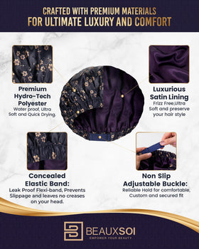 BEAUXSOI Fleur de Nuit shower cap easy care and daily durability