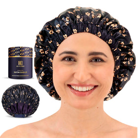 BEAUXSOI Fleur de Nuit shower cap satin lining keeps hair dry and frizz-free