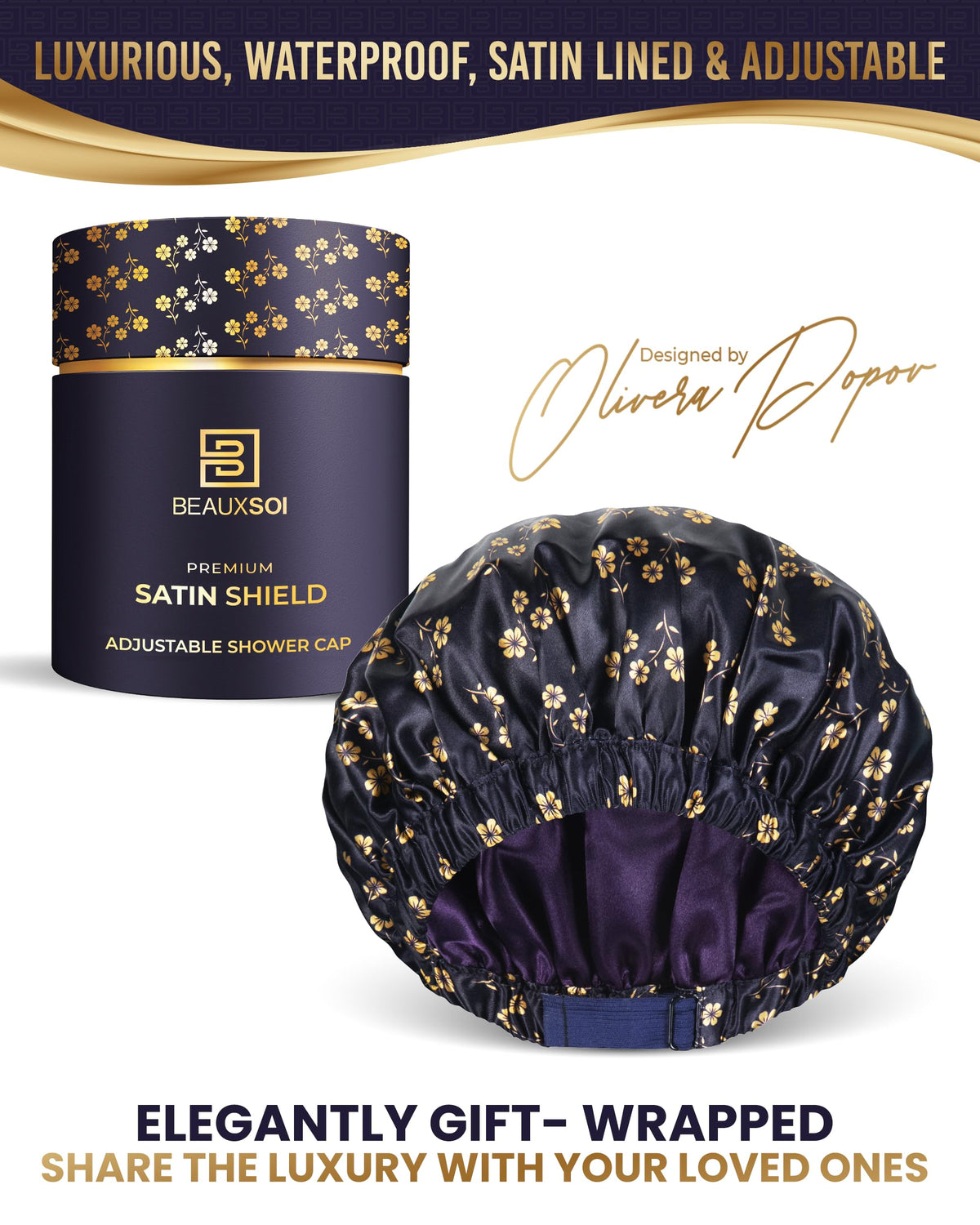 BEAUXSOI Fleur de Nuit shower cap waterproof outer layer blocks moisture during shower