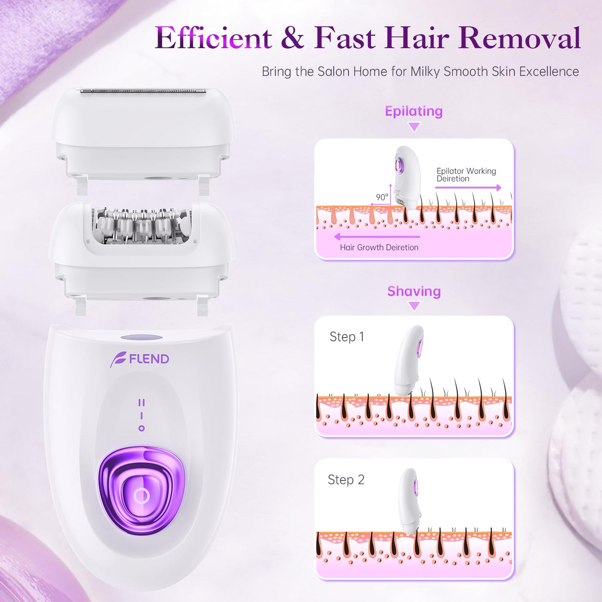 BEAUZMO epilator cordless design allows use at home or travel.