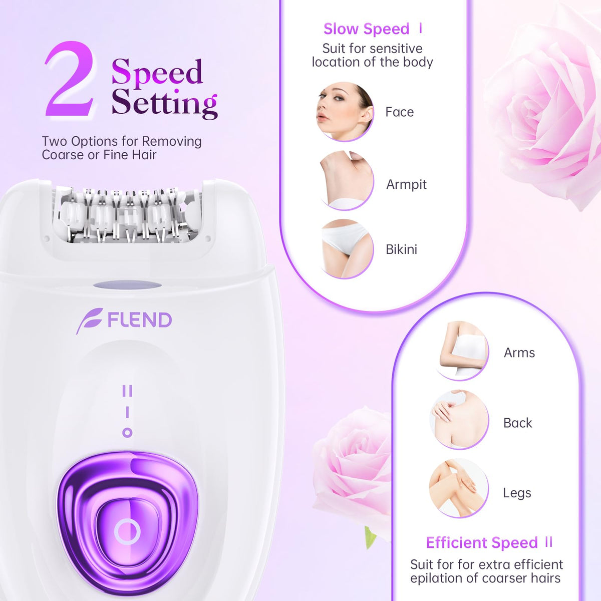 BEAUZMO epilator dual-speed settings let you tailor speed and comfort.