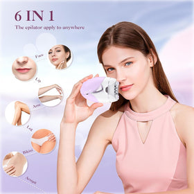 BEAUZMO epilator showing underarm use with adjustable speed for sensitive skin.