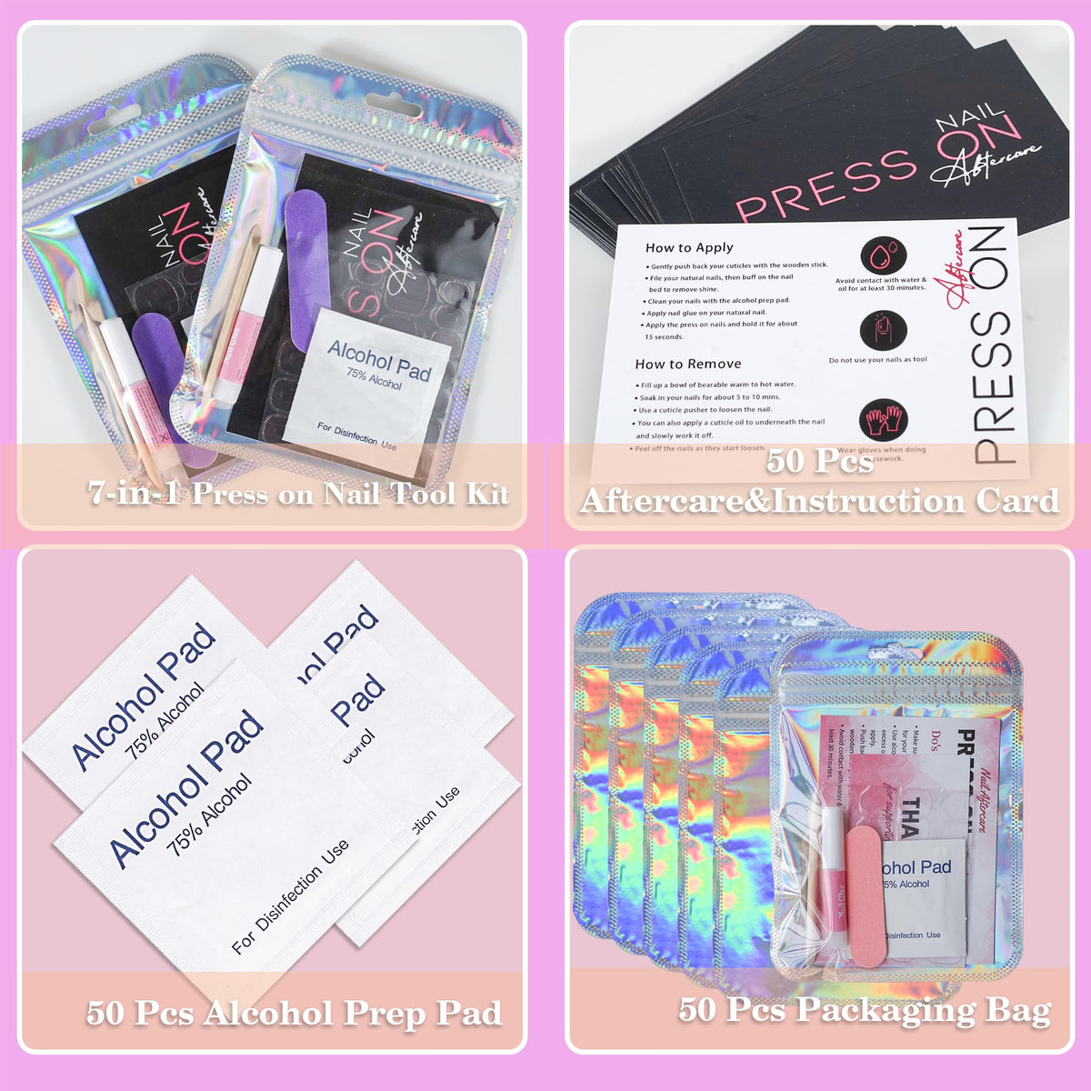 Adhesive nail tabs in the Bebbtiy kit for mess-free wear.