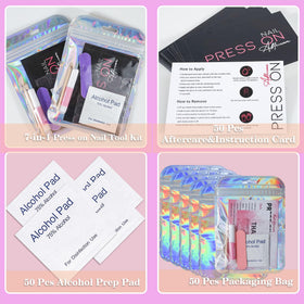Adhesive nail tabs in the Bebbtiy kit for mess-free wear.