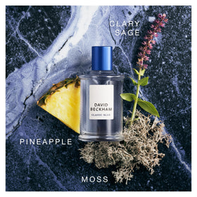 Beckham Classic Blue base notes including cashmere wood and moss for lasting depth