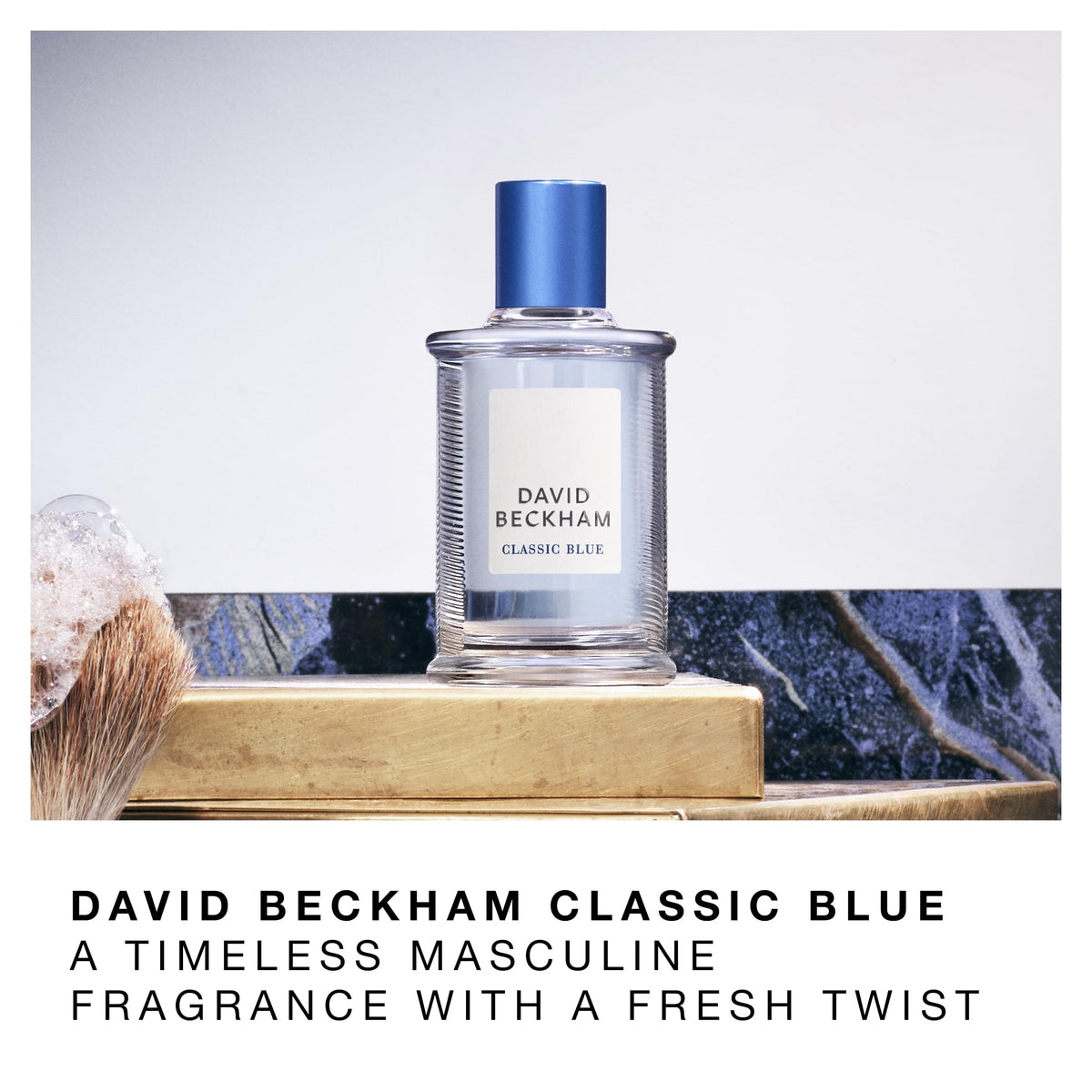 Beckham Classic Blue bottle cap in metallic blue detailing for premium feel