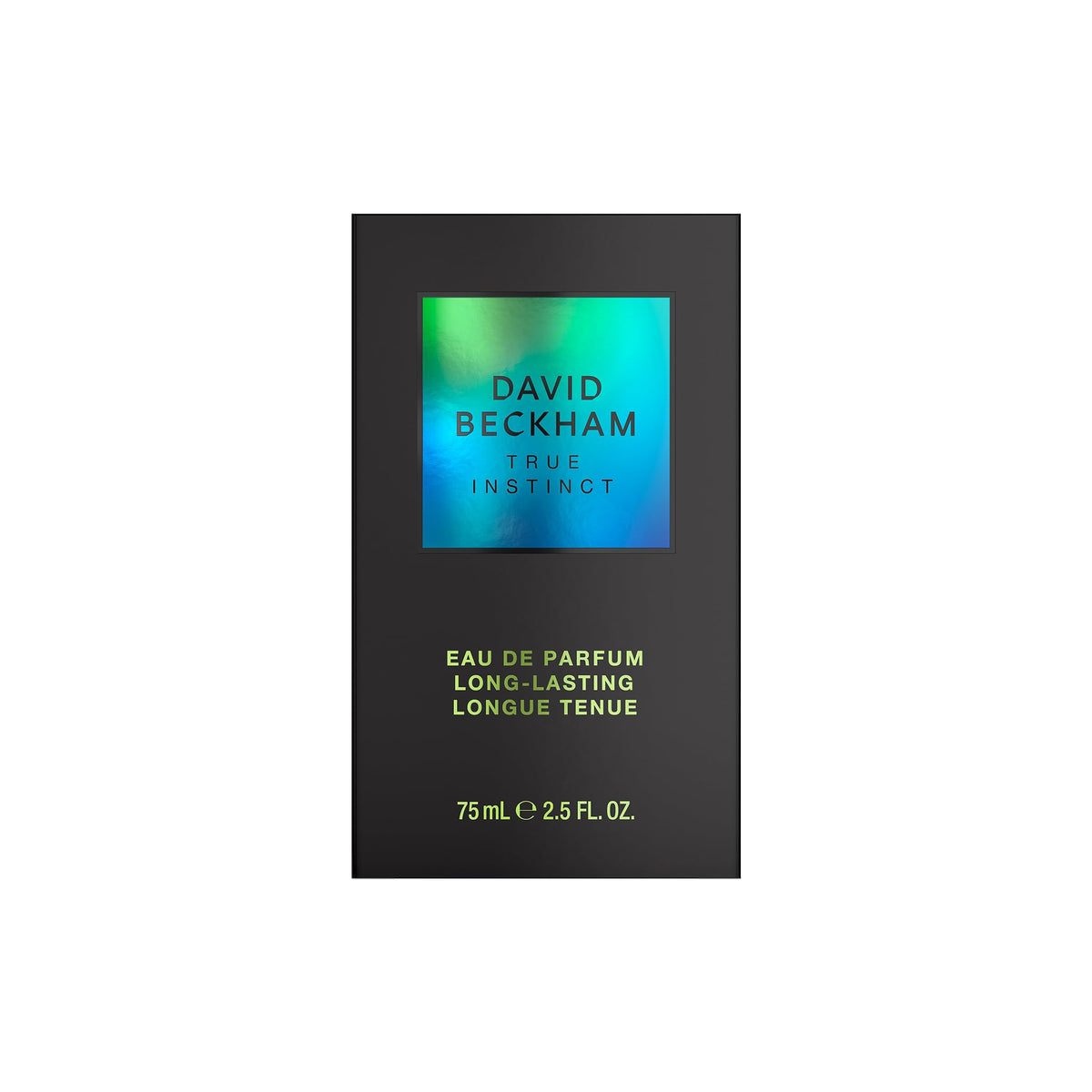Beckham True Instinct label close-up showing holographic detailing for eye catching look