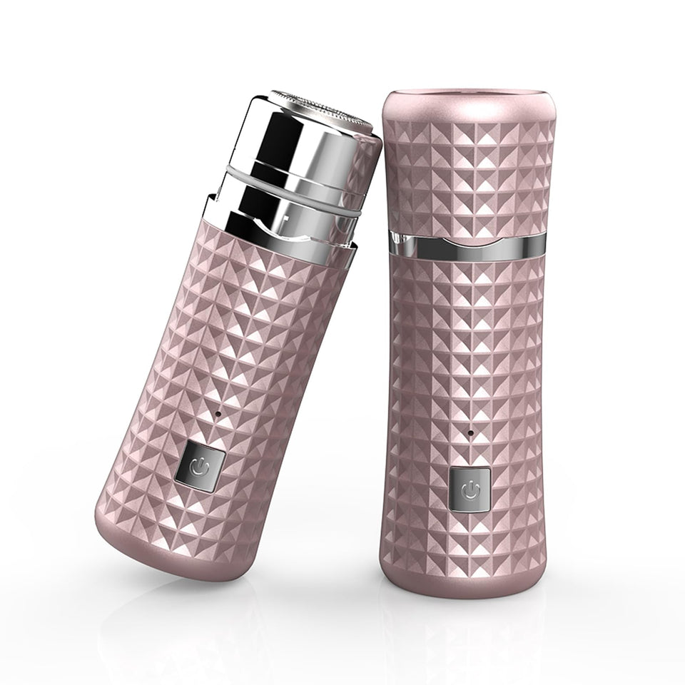 Beclerpur painless facial hair remover in rose gold, compact for quick touch-ups.