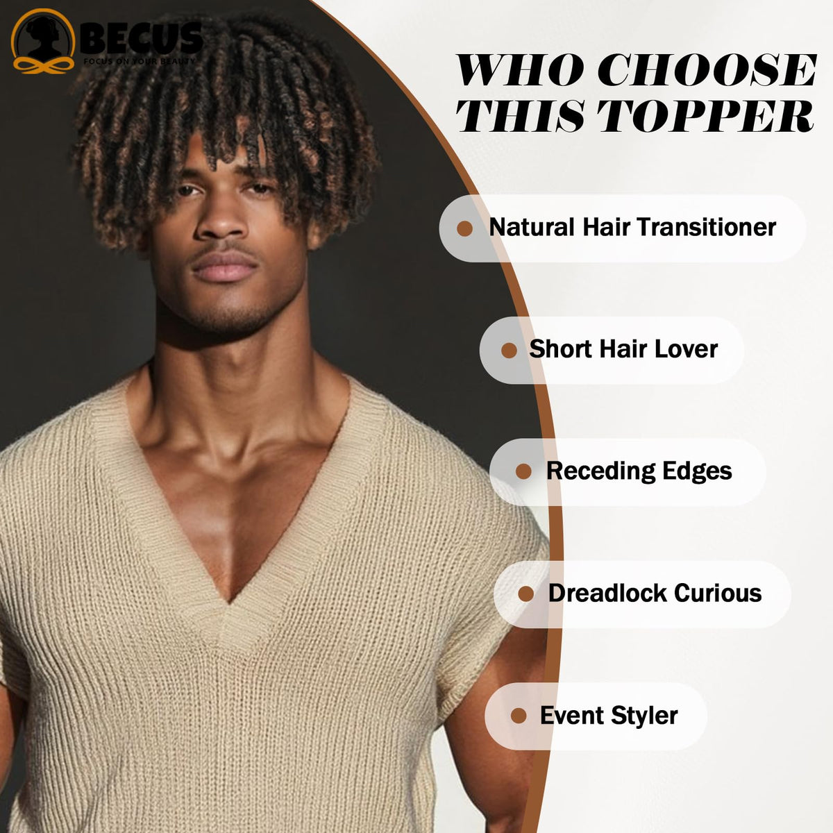 BECUS brown hairpiece supports confident daily wear and flexible cosplay looks.
