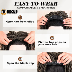 BECUS dreadlock topper brown clip-in setup ready for events and cosplay.