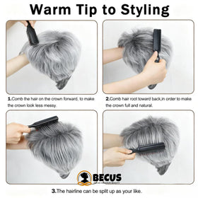 BECUS Gray Pixie Cut Wig back view reveals balanced silhouette for all-face shapes