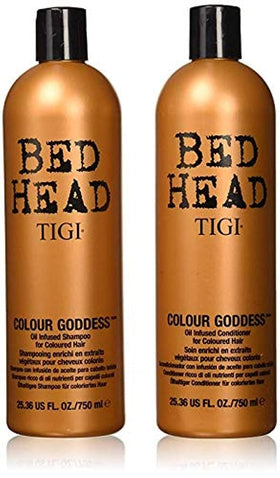 Bed Head Color Goddess shampoo bottle boosts vibrant color and shine.