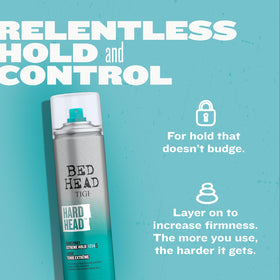 Bed Head Hard Head packaging highlighting long-lasting hold potential.