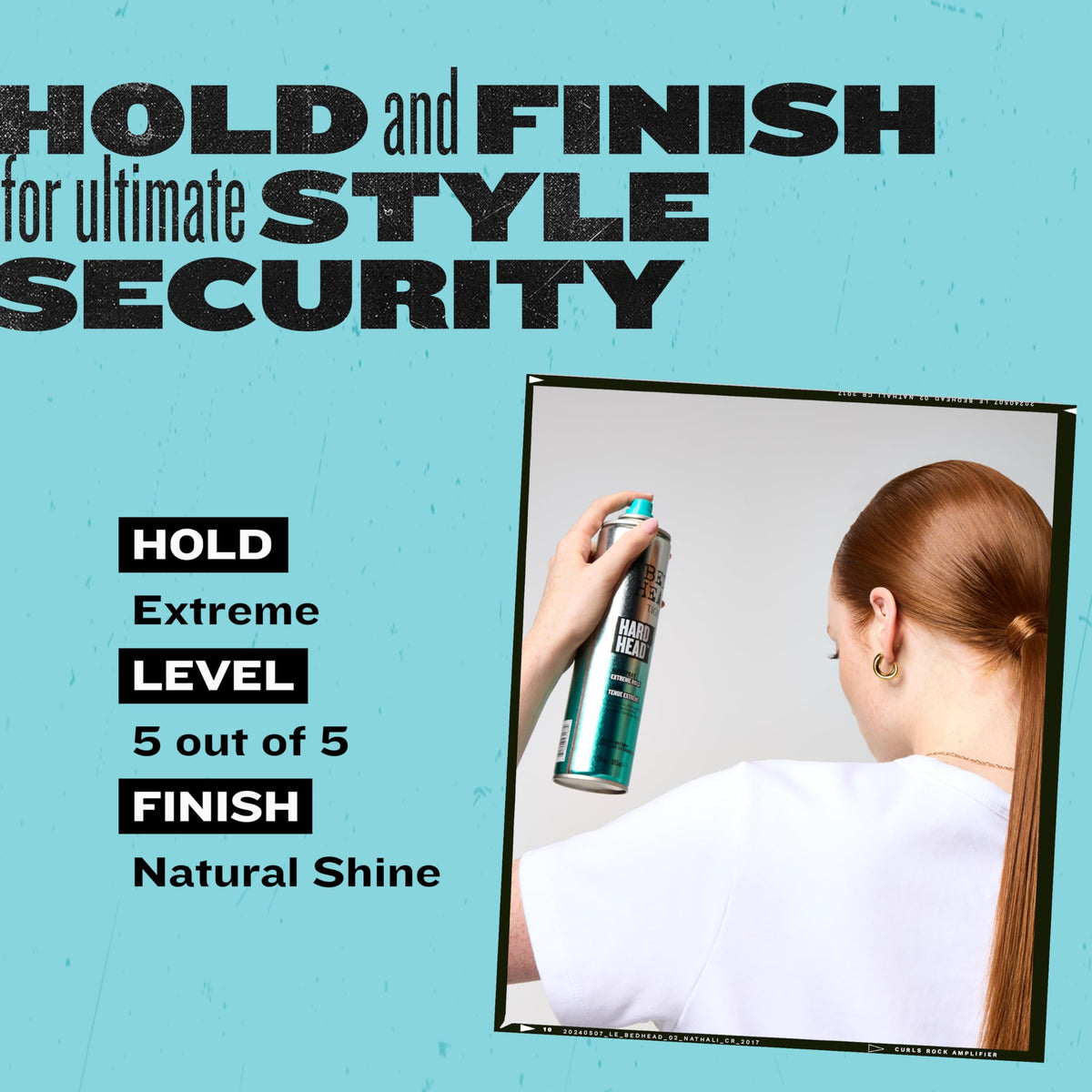 Bed Head Hard Head finish showing natural shine after setting.