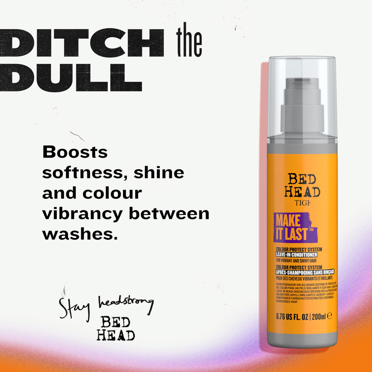 TIGI Bed Head Make It Last color protectant spray bottle preserves color and shine