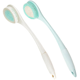 BEDELITE back brush long handle in blue reaches the back for easy cleansing.