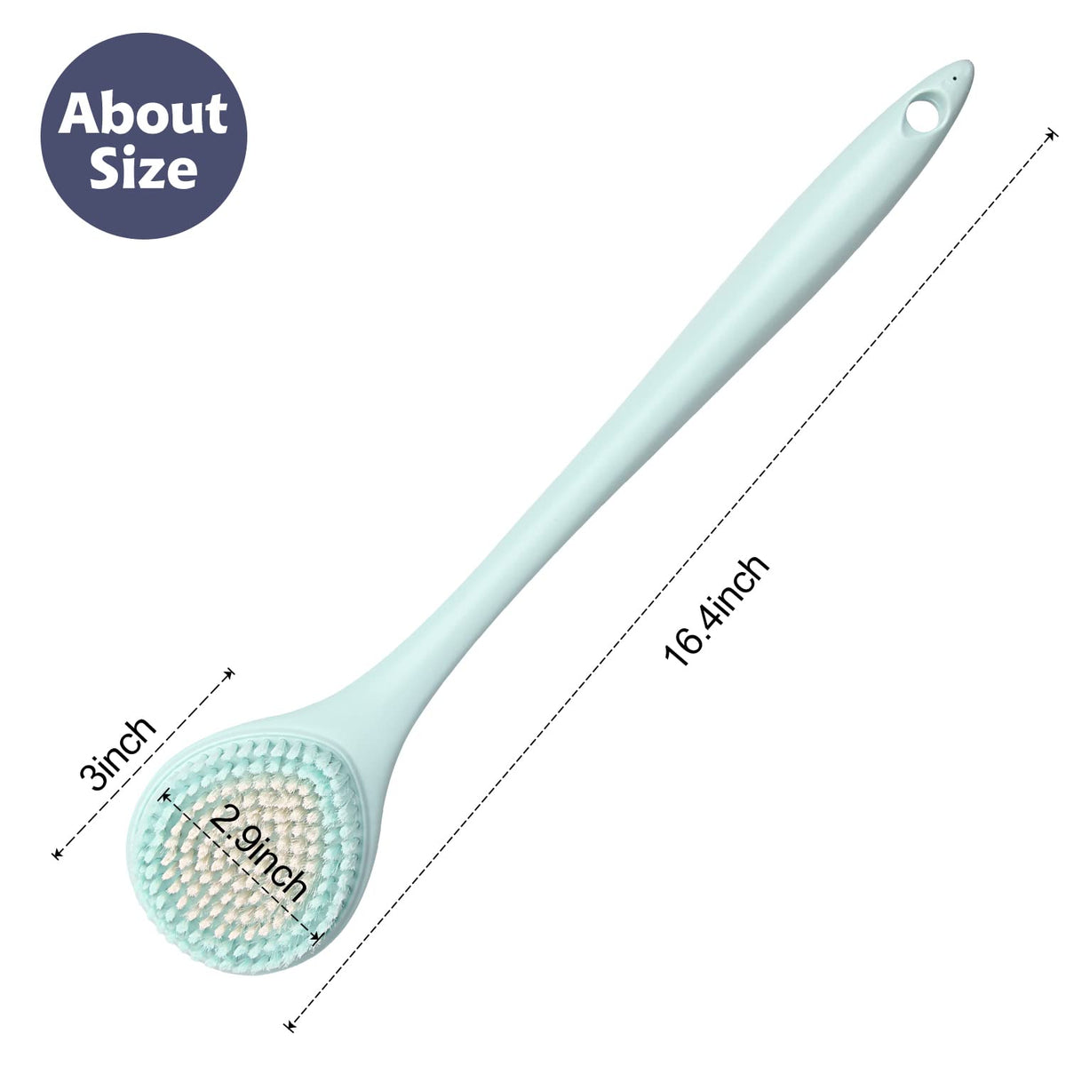 BEDELITE back brush soft bristle provides gentle exfoliation for sensitive skin.
