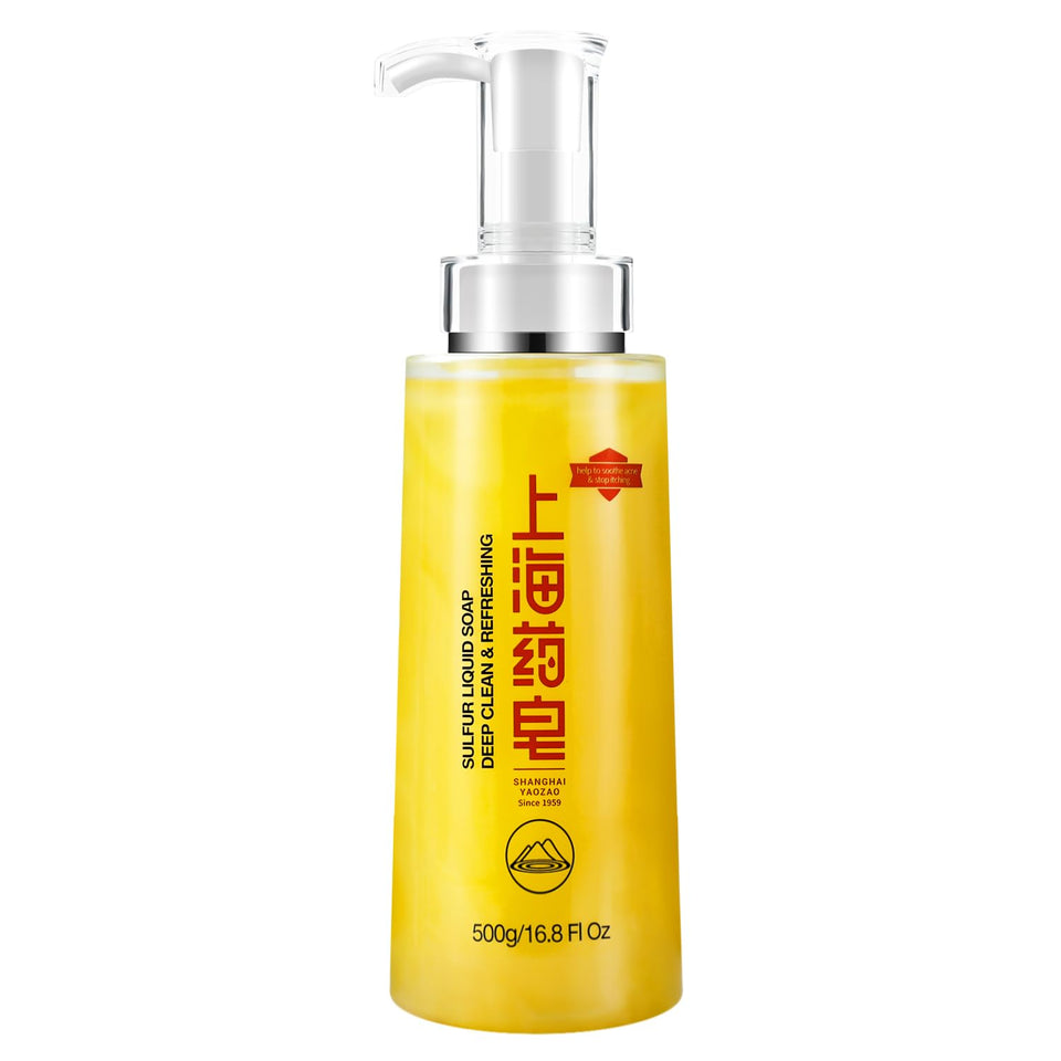 Bee & Flower sulfur soap bottle and label, fragrance-free daily cleanser option