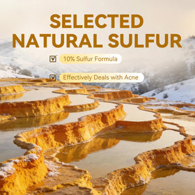 Bee & Flower sulfur soap closeup with yellow and orange streaks.