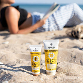 Eco-friendly packaging for Bee & You reef-safe sunscreen.