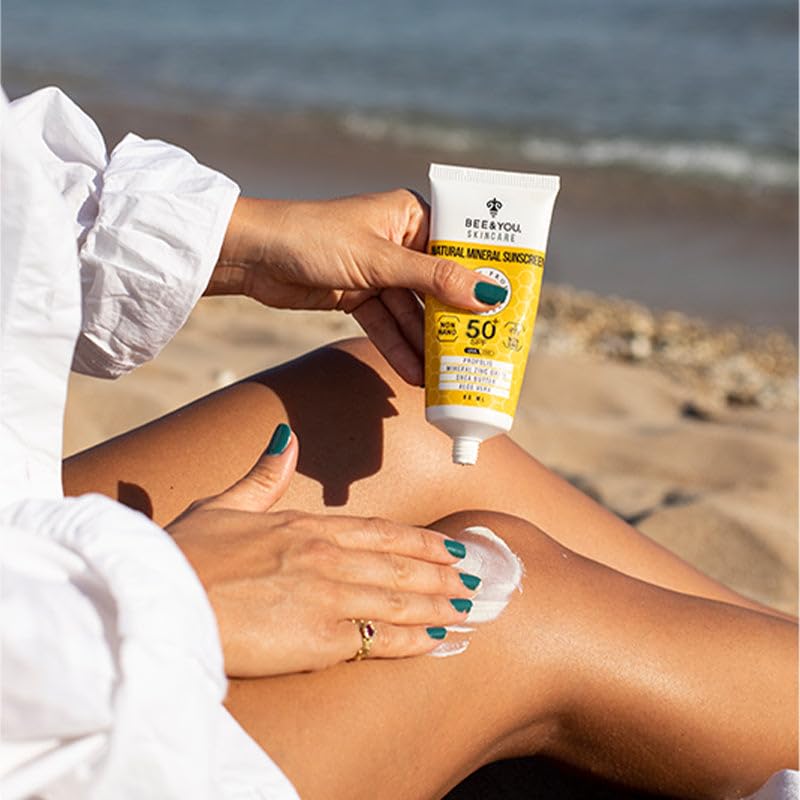 Close-up of Bee & You sunscreen texture with non-greasy finish.
