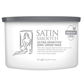 Bee Line Industries Satin Smooth zinc oxide wax packaging shows a gentle, skin-friendly depilatory option.