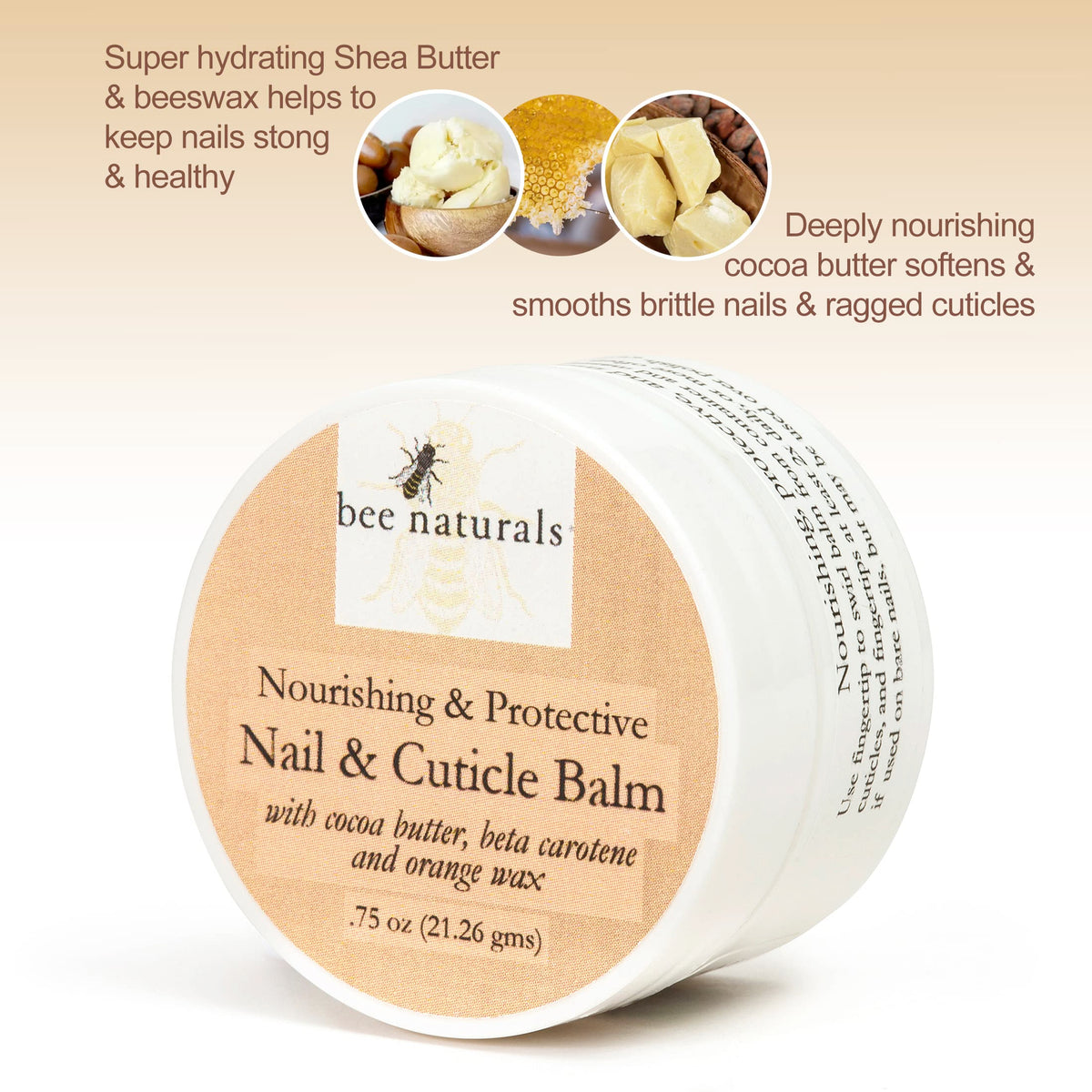 Close-up shows cocoa butter and beta carotene texture for nails.