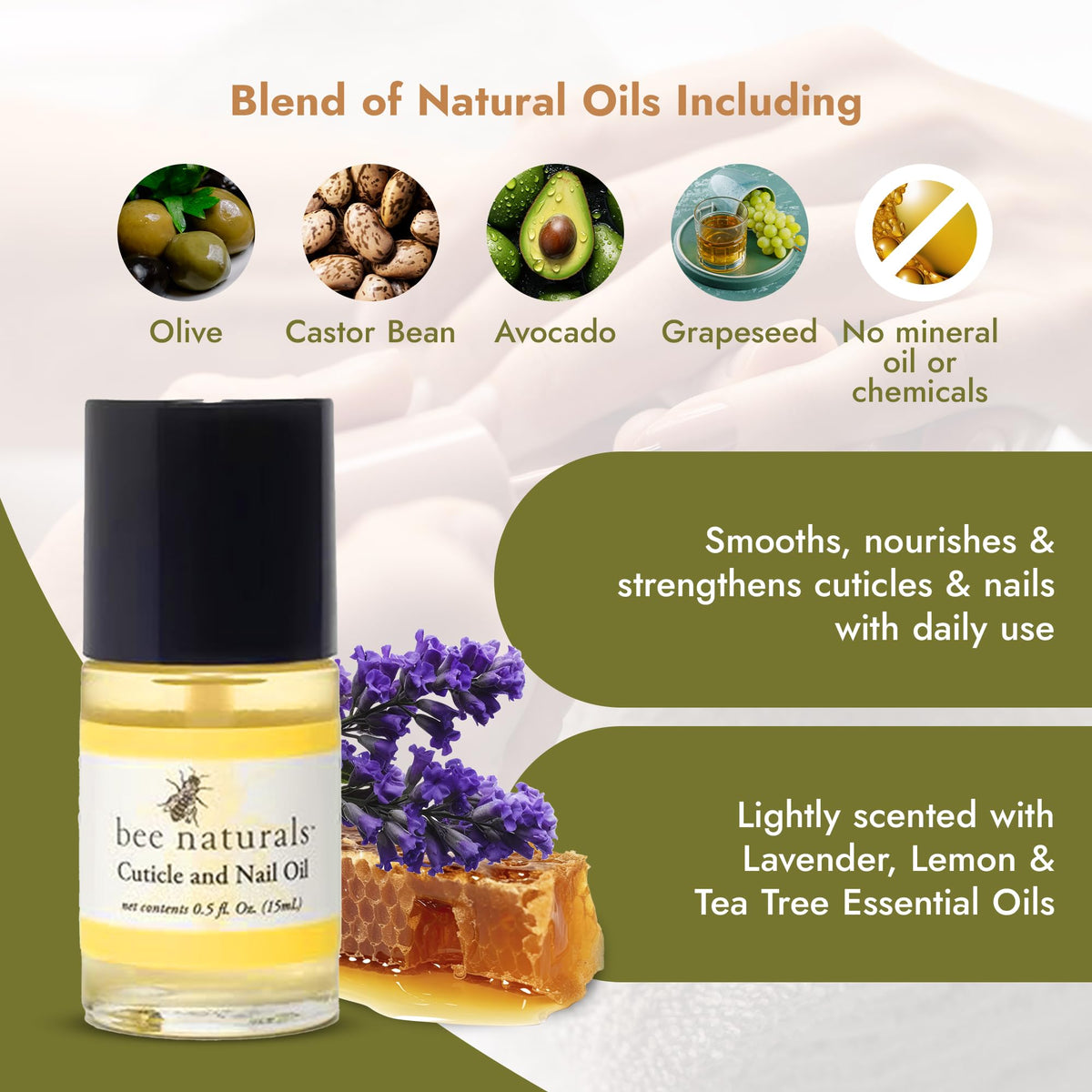 Bee Naturals Nail & Cuticle Oil Kit pen applicator enables clean, targeted application.