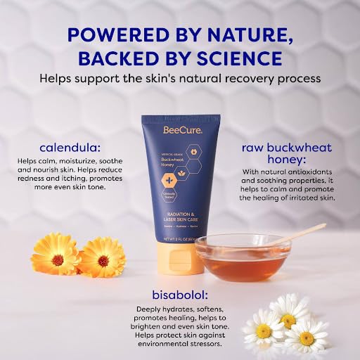 BeeCure calendula-cream jar closeup highlighting soothing calendula.