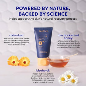 BeeCure calendula-cream jar closeup highlighting soothing calendula.