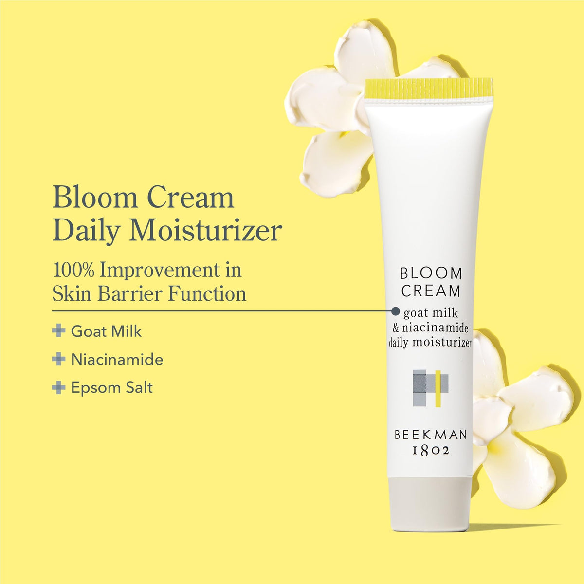 Cream swirl texture of Beekman 1802 Bloom Cream, a lightweight moisturizer.