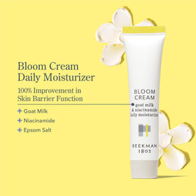 Cream swirl texture of Beekman 1802 Bloom Cream, a lightweight moisturizer.