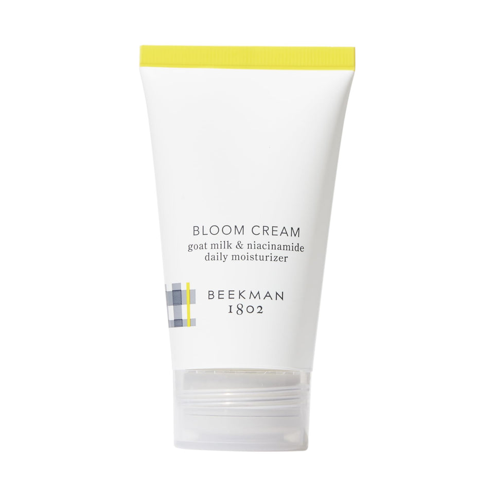 Beekman 1802 Bloom Cream tube front view for lightweight hydration across skin types.