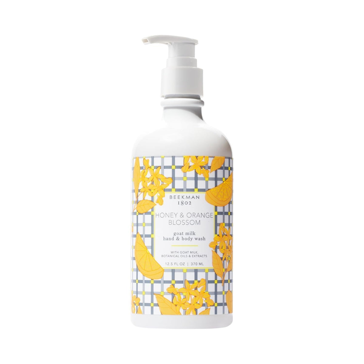 Beekman 1802 Goat Milk Hand Soap bottle front shows moisturized cleanse potential.