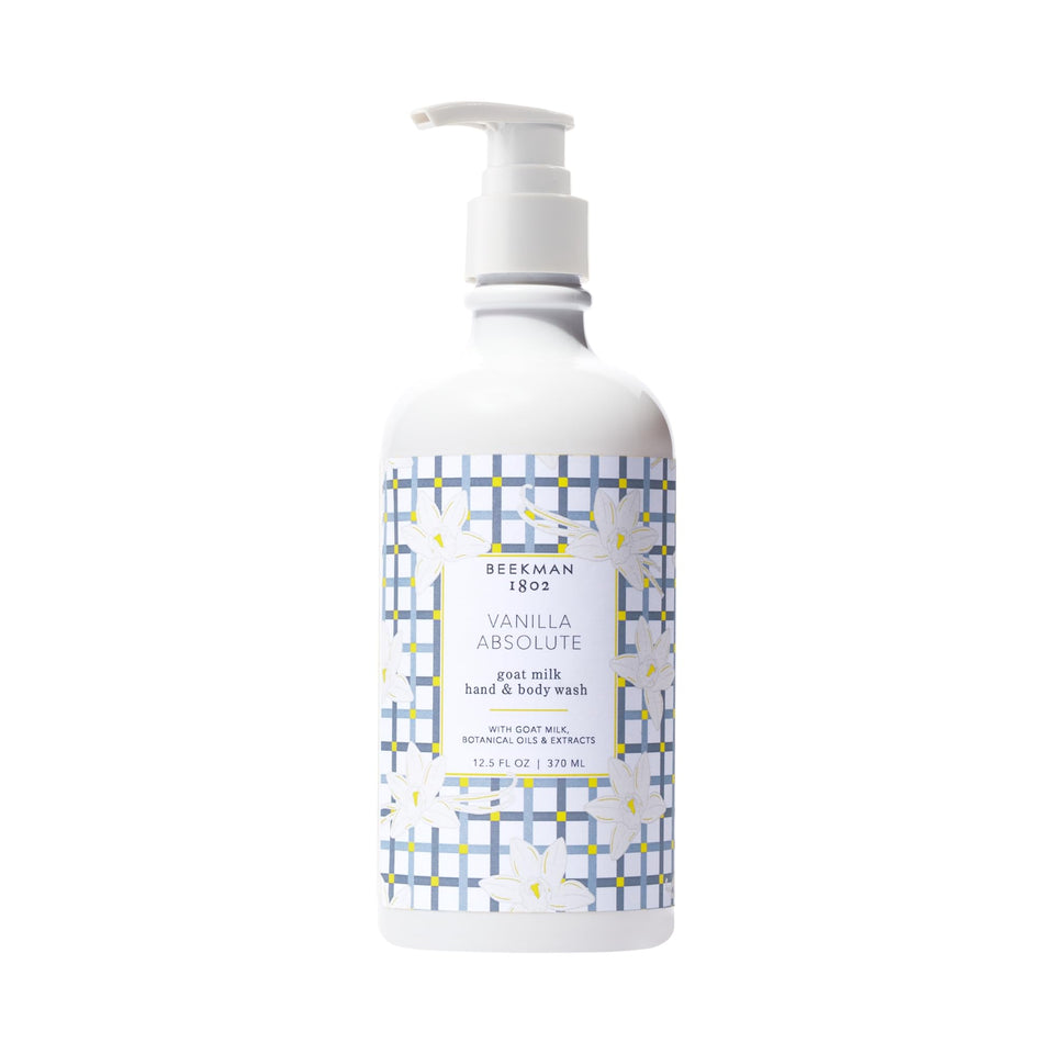 Beekman 1802 Goat Milk Hand Soap Vanilla Absolute bottle front view for gentle cleansing.