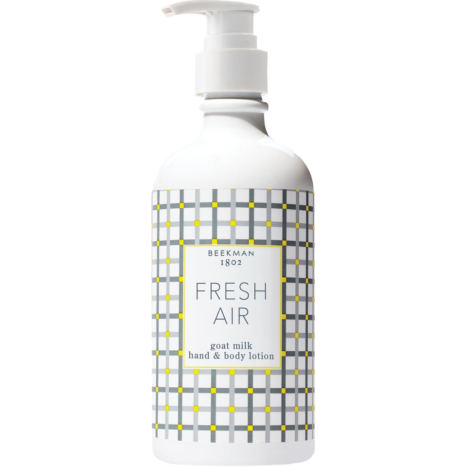 Beekman 1802 Goat Milk Lotion bottle pump provides quick, non-greasy hydration.