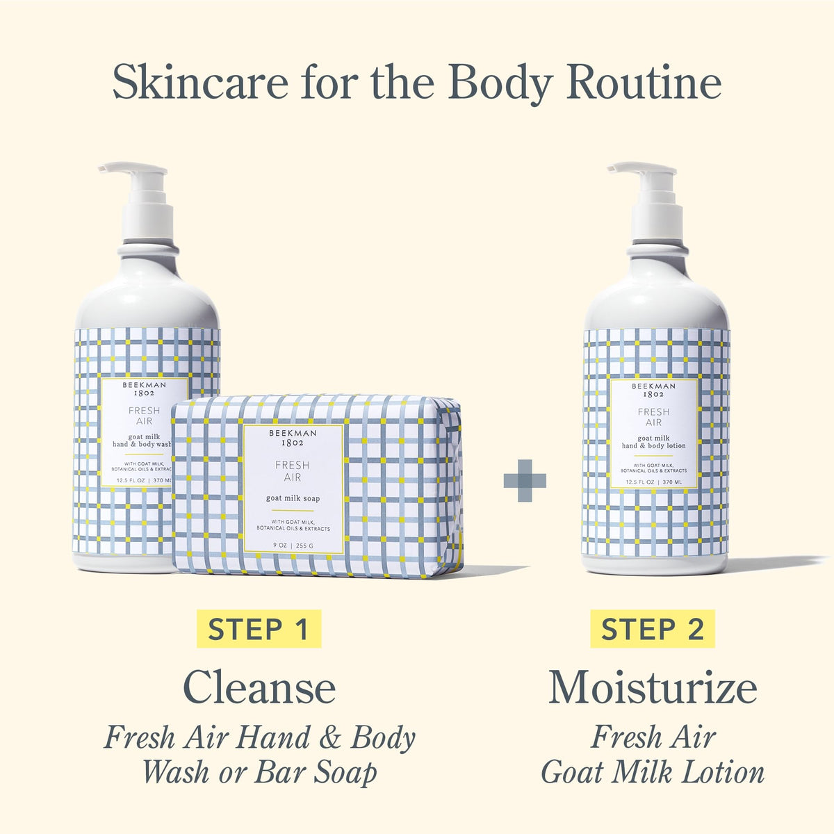 Beekman 1802 Goat Milk Lotion in use on arms for daily moisture.
