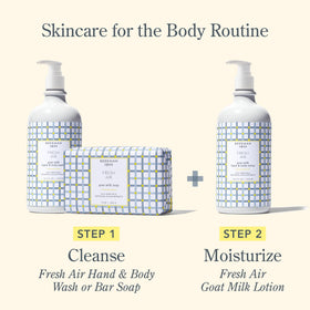 Beekman 1802 Goat Milk Lotion in use on arms for daily moisture.