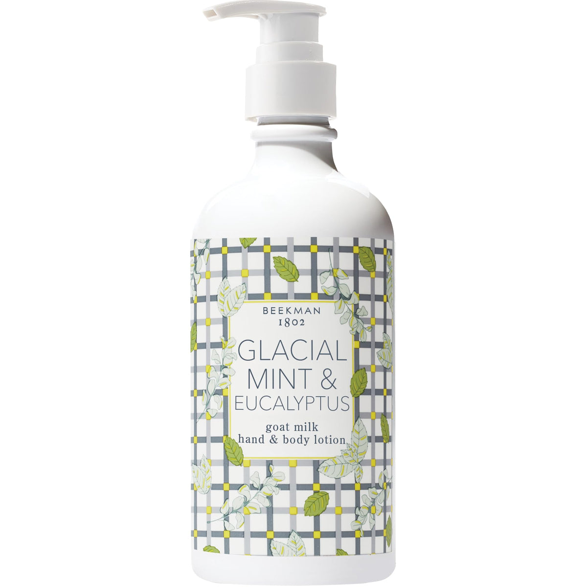 Beekman 1802 goat milk lotion pump bottle for long-lasting moisture.