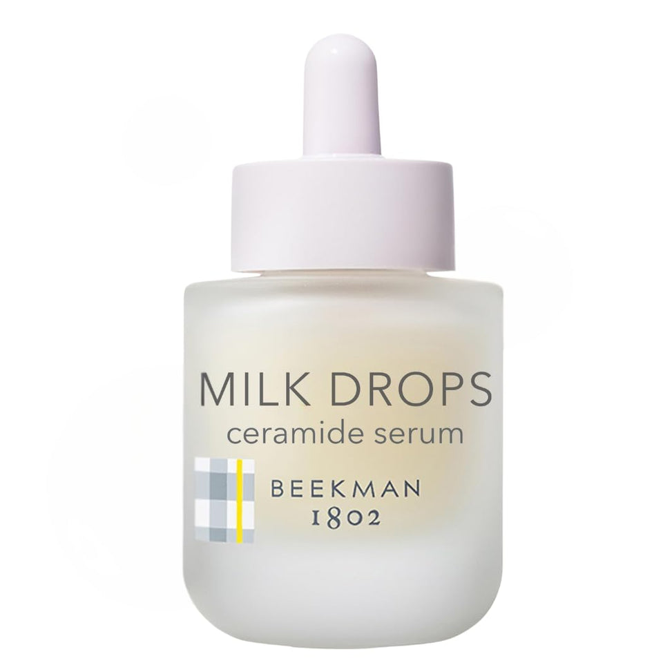 Beekman 1802 Milk Drops Serum bottle closeup highlighting hydration